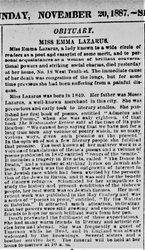 Emma Lazarus obit New York Tribune.jpg